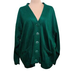 Carreau Sport L Green Button Front Cardigan Sweater Oversized Pockets Vintage